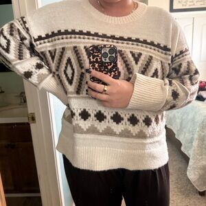 Old Navy Cream and Brown Nordic Style Cozy Sweater